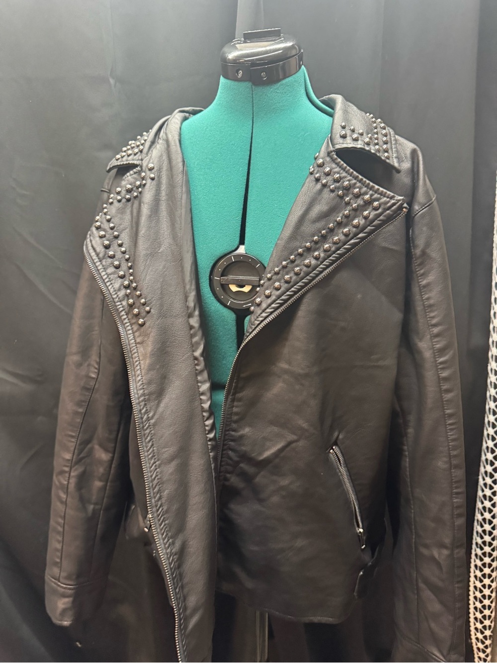 Black Stud-Accent Faux Leather Moto Jacket - Women